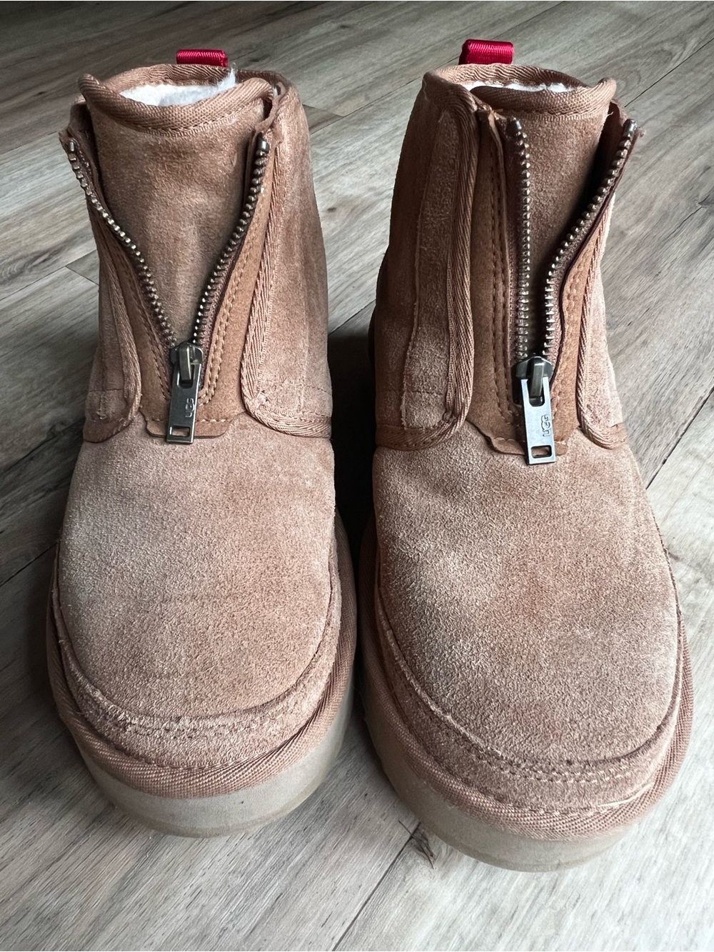 UGG Chestnut Suede Front-Zip Ankle Booties